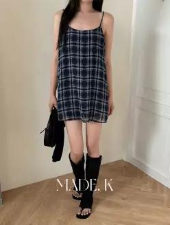 츄르 체크 미니 레이어드 원피스 여름 여성 데일리룩 스커트 민소매 나시