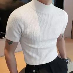 남성 반팔 목티 머슬핏 반목 폴라티 폴라 티셔츠 - 화이트 M