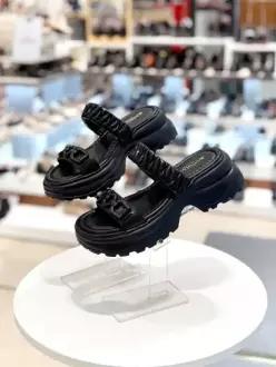 탠디 여성 버클 주름앰보가죽 청키굽6cm슬리퍼X26P051B EPT