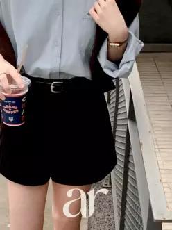(모직원단/벨트세트/코디만능템/미니멀세련룩) 엔로브 모직 하이웨스트 벨트 A라인 숏팬츠 ps5442