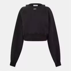 Off White 오프 화이트 크롭드 릴랙스 핏 크루넥 스웨트셔츠 - 블랙/화이트 7753706