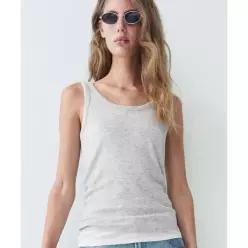 MASSIMO DUTTI 코튼 블렌드 더블 레이어 리브드 톱 523598
