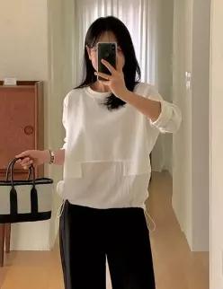 라비나 스트링 배색 긴팔 블라우스 (2 color)