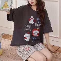 [라일리여성언더웨어] Rly 잠옷 세트 반바지 사과 강아지 파자마 홈웨어