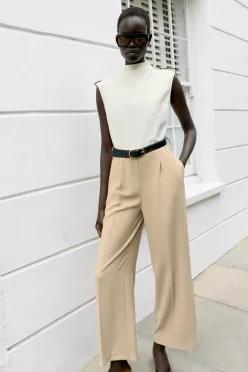 ZARA 자라 벨티드 콤비 점프수트 크림 베이지 3897 159 075