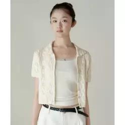 MUSINSA STANDARD WOMAN 우먼즈 스퀘어 크로셰 칼라드 반소매 가디건 [버터 크림]