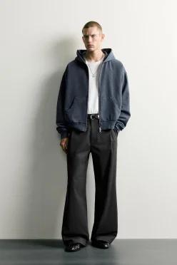 [국내매장] ZARA 남성 베이직 박시핏 후드 지퍼 스웨트셔츠 - 라이트 블루 3443/333/441 549916