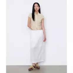 MUSINSA STANDARD WOMAN 우먼즈 나일론 밴딩 롱 스커트 [화이트]