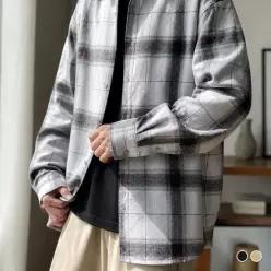 오너클랜 남자 남성 베이지 체크셔츠 블랙 남방 상의 빅사이즈 의류 옷 성인 20대 30대 40대 50대 60대