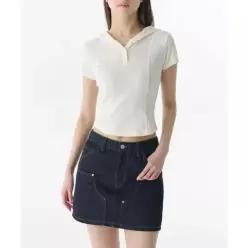 MUSINSA STANDARD WOMAN 우먼즈 리브드 슬림 후디드 티셔츠 [아이보리]