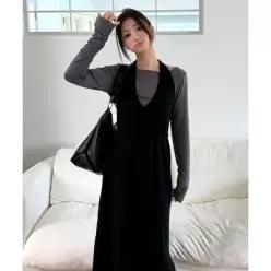 몽돌 MONGDOL 홀터넥 레이어드 니트 원피스 블랙 MDOP060BLACK 164932