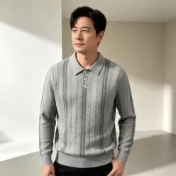 남성 카라 니트 티셔츠 가을 겨울 자카드 패턴 긴팔 4050 중년 빅사이즈