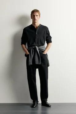 [국내매장] ZARA 남성 헨리넥 릴렉스핏 티셔츠 - 블랙 5584/398/800 550019