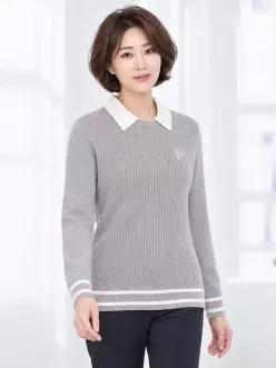 배색 카라 여성 꽈배기 니트 티 CLDWSW205 475352 크로커다일레이디