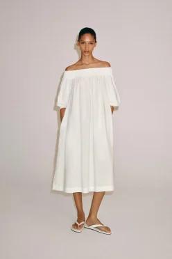 ZARA ZW 컬렉션 오프 숄더 미디 원피스 - 화이트 2232/304/250