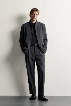[국내매장] ZARA 남성 레귤러 핏 수트 밴드 칼라 블레이저 - 블루 4030/733/920 549941