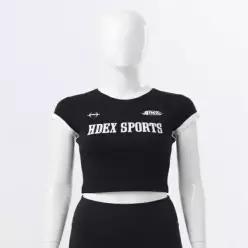 HDEX 우먼스 스포티 링거 브이넥 숏 슬리브 (Black) 616314