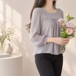 여성 쉬폰 블라우스 긴팔 스퀘어넥 봄가을 데이트룩