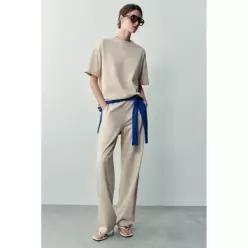 ZARA STRAIGHT 스트레이트-LEG 레그 COTTON 온 코튼 TROUSERS 트라우저스 바지 팬츠 - Sand 샌드  4174/63