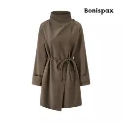 보니스팍스캐주얼 소매 롤업 벨티드 하이넥 자켓 XQ3JK031L0 487012