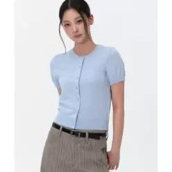 MUSINSA STANDARD WOMAN 우먼즈 에센셜 라운드 넥 반소매 가디건 [스카이 블루]