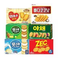 [롯데웰푸드]롯샌 순우유맛 315g+빠다코코넛300g+야채크래커 249g+엄마손파이 254g+롯샌315g+제크 300g