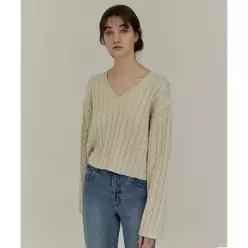 매장정품 벤시몽 BENSIMON CABLE V NECK KNIT - IVORY 473862 229968