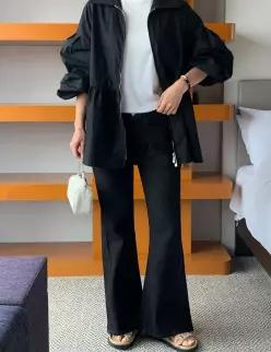 34717 흑청 스판 절개 와이드 부츠컷 데님 (one color) 히든밴딩