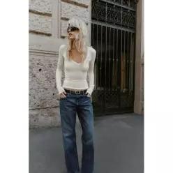 ZARA V-NECK 넥 브이넥 LON 온G 롱 SLEEVE 슬리브 T-SHIRT 티셔츠 반팔티 셔츠 - Ecru 에크루 4174/705/712