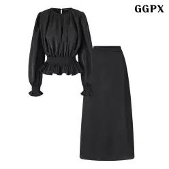 GGPX 로맨틱 셔링 블라우스 롱 스커트 셋업 GQCOW013D