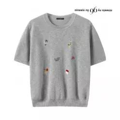 나인식스뉴욕 정상가 89000원ㅣ데일리 자수 라운드 반팔 니트 NQ2KT001L0 3759609