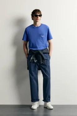 [국내매장] ZARA 남성 0FR. 파리스 X 자라 자수 포켓 티셔츠 - 블루 0722/346/400 550030
