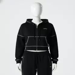 HDEX 우먼스 컨트라스트 스티치 후디 집업 (Black) 616392