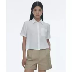 MUSINSA STANDARD WOMAN 우먼즈 린넨 라이크 반팔 셔츠 [화이트]