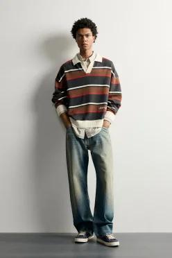 [국내매장] ZARA 남성 플라워 인타르시아 스트라이프 폴로셔츠 - 콜 그레이 4938/309/807 550097