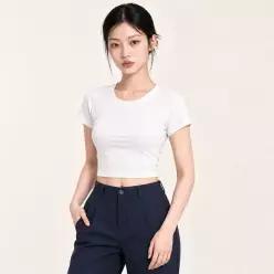 [하프클럽/]여성 캡내장 크롭 반팔티 브라캡 슬림핏 이너 상의