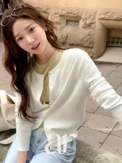 (딱예쁜기장감) 베이직 라운드 가디건 브이넥가디건 크롭 꾸안꾸룩 데일리룩 데이트룩 cd3480