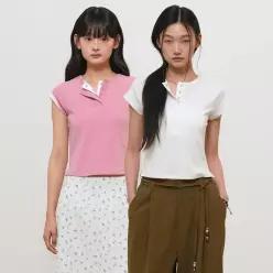 제너럴아이디어 GENERALIDEA [제너럴아이디어 WOMAN] 스냅 헨리넥 티셔츠 [4COL] / GF2LTS528