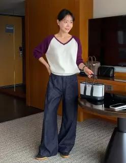74427 논페이드 진청 절개 와이드핏 데님 (one color) 히든밴딩
