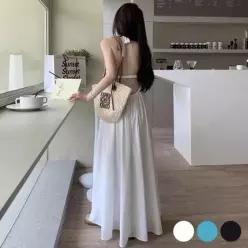 [라일리여성의류] Rly 홀터넥 뒷트임 A라인 민소매 원피스 루즈핏 미니 53290684)