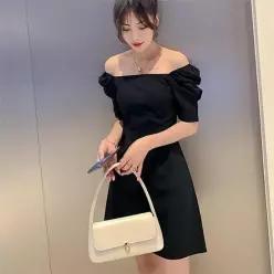 [라일리여성의류] Rly 퍼프소매 오픈숄더 미니원피스 블랙 53290692)