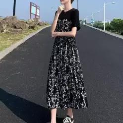 [라일리여성의류] Rly 꽃무늬 하이웨스트 레이어드 미니 원피스 블랙 53290617)