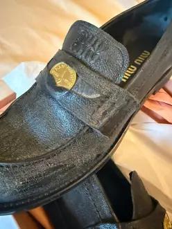 미국 Miu miu 블랙 페니 로퍼 가죽 플랫 eu 37 고민 새 상자 327366499618