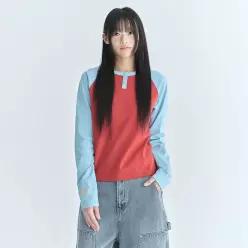[정품] 코드그라피 (우먼) 레글런 헨리넥 롱슬리브-레드