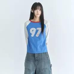 [정품] 코드그라피 (우먼) 레글런 배색 7부 티셔츠-블루