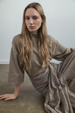 ZARA 자라 하이넥 피케 티셔츠 라이트 브라운 5067 177 730