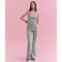 MUSINSA STANDARD WOMAN 우먼즈 턴 다운 플레어 저지 팬츠 [미디엄 그레이]