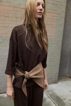 ZARA 자라 피케 하이넥 티셔츠 다크 브라운 5067 177 716
