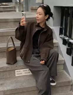 테르 브라운 레더 블루종 자켓 (one color)