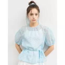 제너럴아이디어 시스루 플라워 스카프 블라우스 [SKY BLUE] WBE2L03528 393431